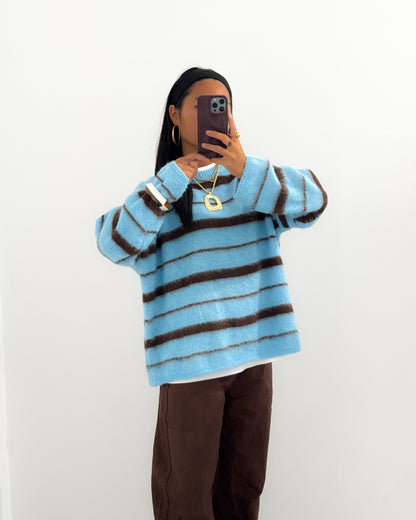 STRIPED MOHAIRMIX KNIT - BLUE