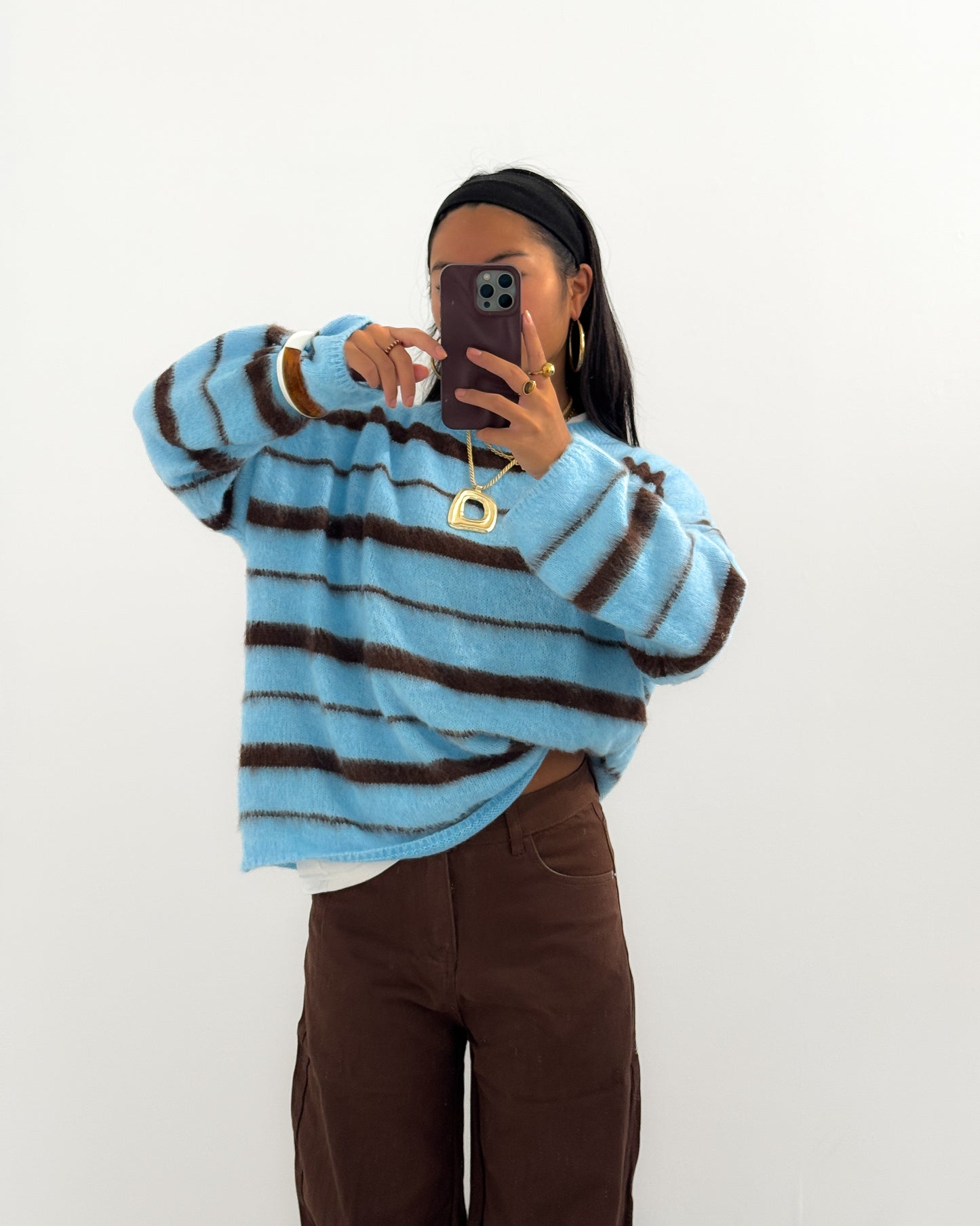 STRIPED MOHAIRMIX KNIT - BLUE