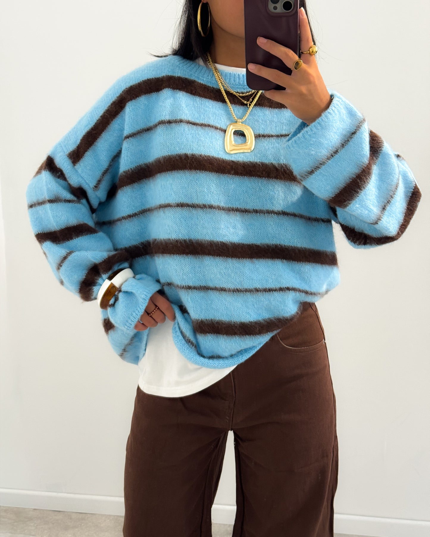 STRIPED MOHAIRMIX KNIT - BLUE