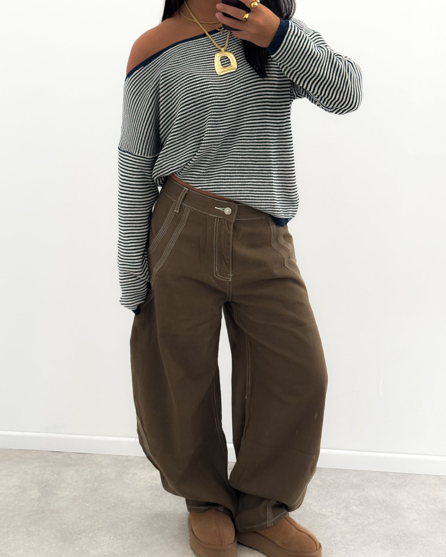 STRIPED ONE SHOULDER ASYMMETRICAL TOP - NAVY