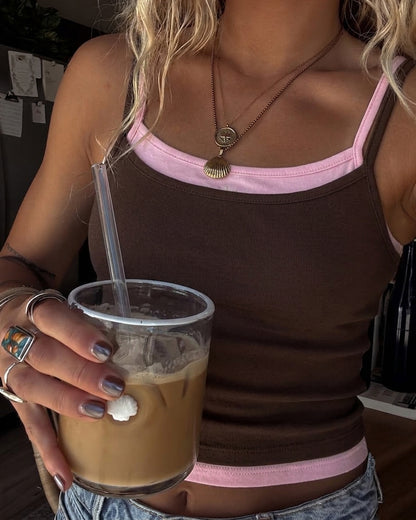 LAYERED TOP - BROWN/PINK