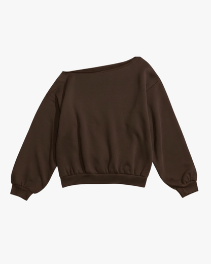 ONE SHOULDER ASYMMETRICAL SWEATER - BROWN
