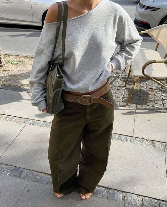 ONE SHOULDER ASYMMETRICAL SWEATER - GREY