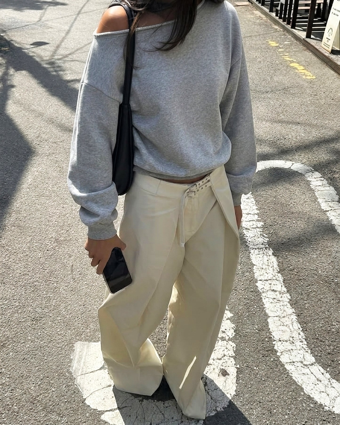 ONE SHOULDER ASYMMETRICAL SWEATER - GREY
