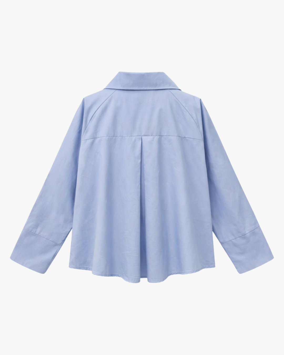POPLIN SHIRT WITH ASYMMETRIC OPEN COLLAR - BLUE
