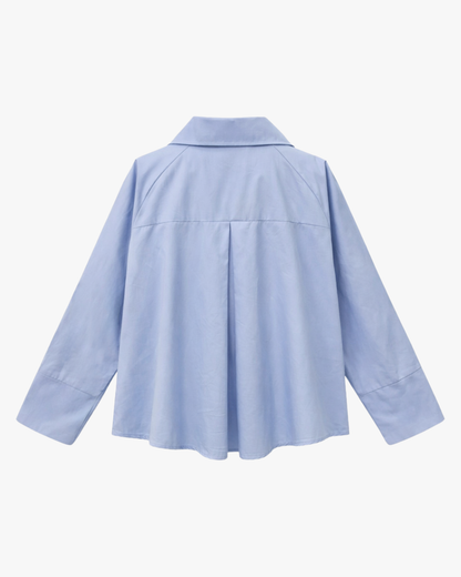 POPLIN SHIRT WITH ASYMMETRIC OPEN COLLAR - BLUE