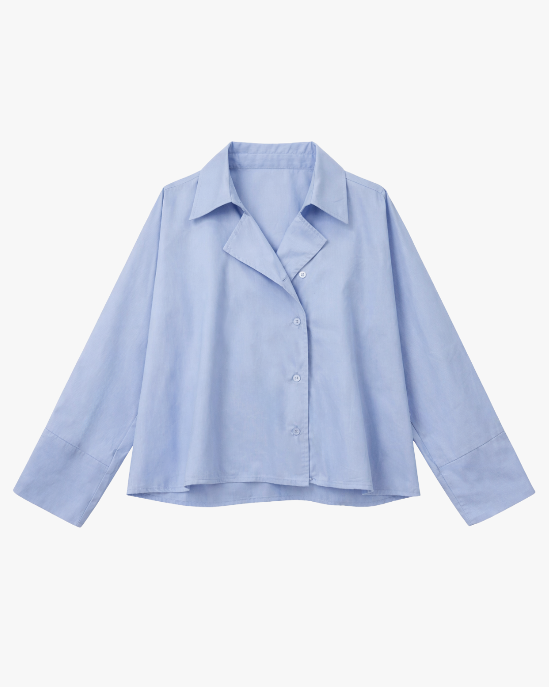 POPLIN SHIRT WITH ASYMMETRIC OPEN COLLAR - BLUE