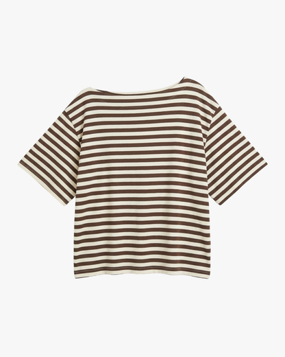 STRIPED ASYMMETRICAL TEE - BROWN/WHITE