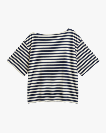 STRIPED ASYMMETRICAL TEE - NAVY/WHITE