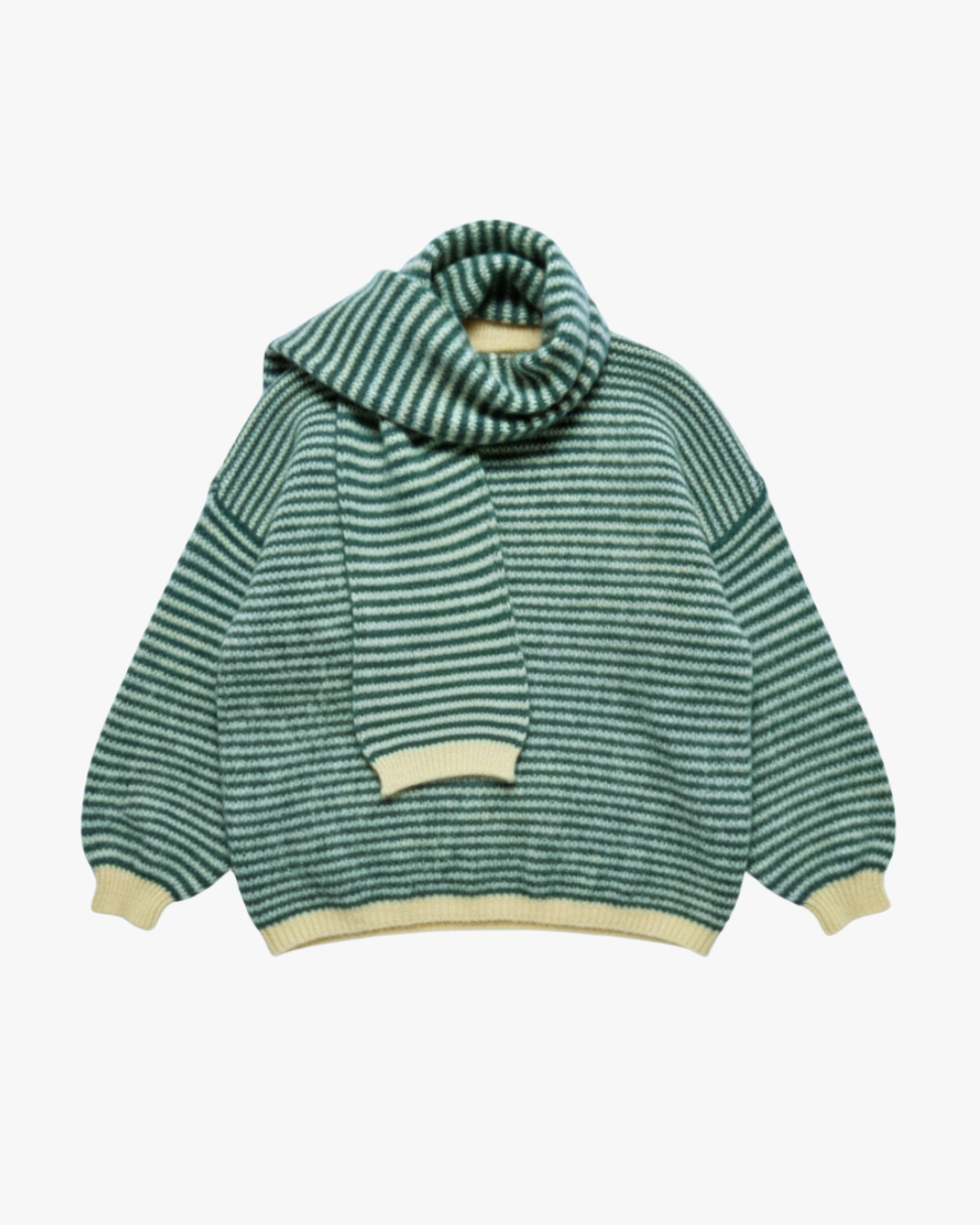 STRIPED FUZZY KNIT WITH SCARF - GREEN