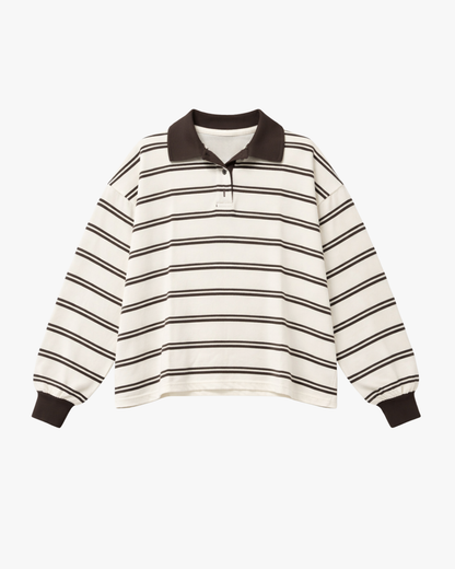 STRIPED POLO - CREAM/BROWN