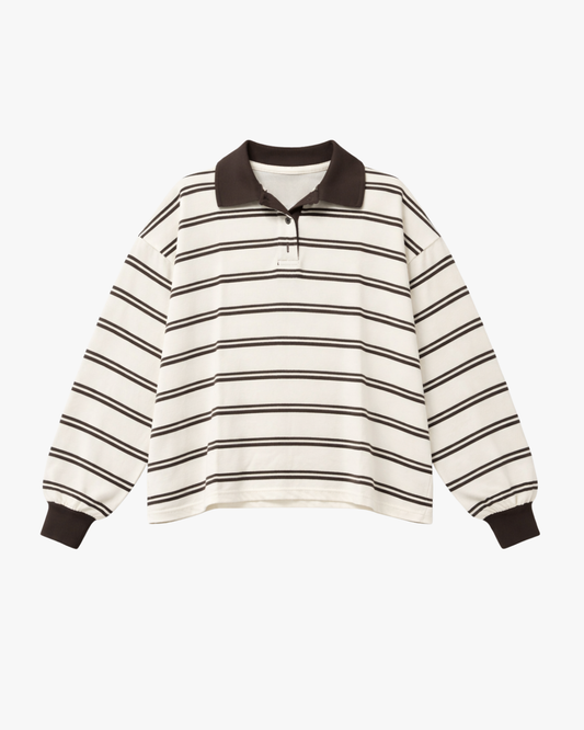 STRIPED POLO - CREAM/BROWN