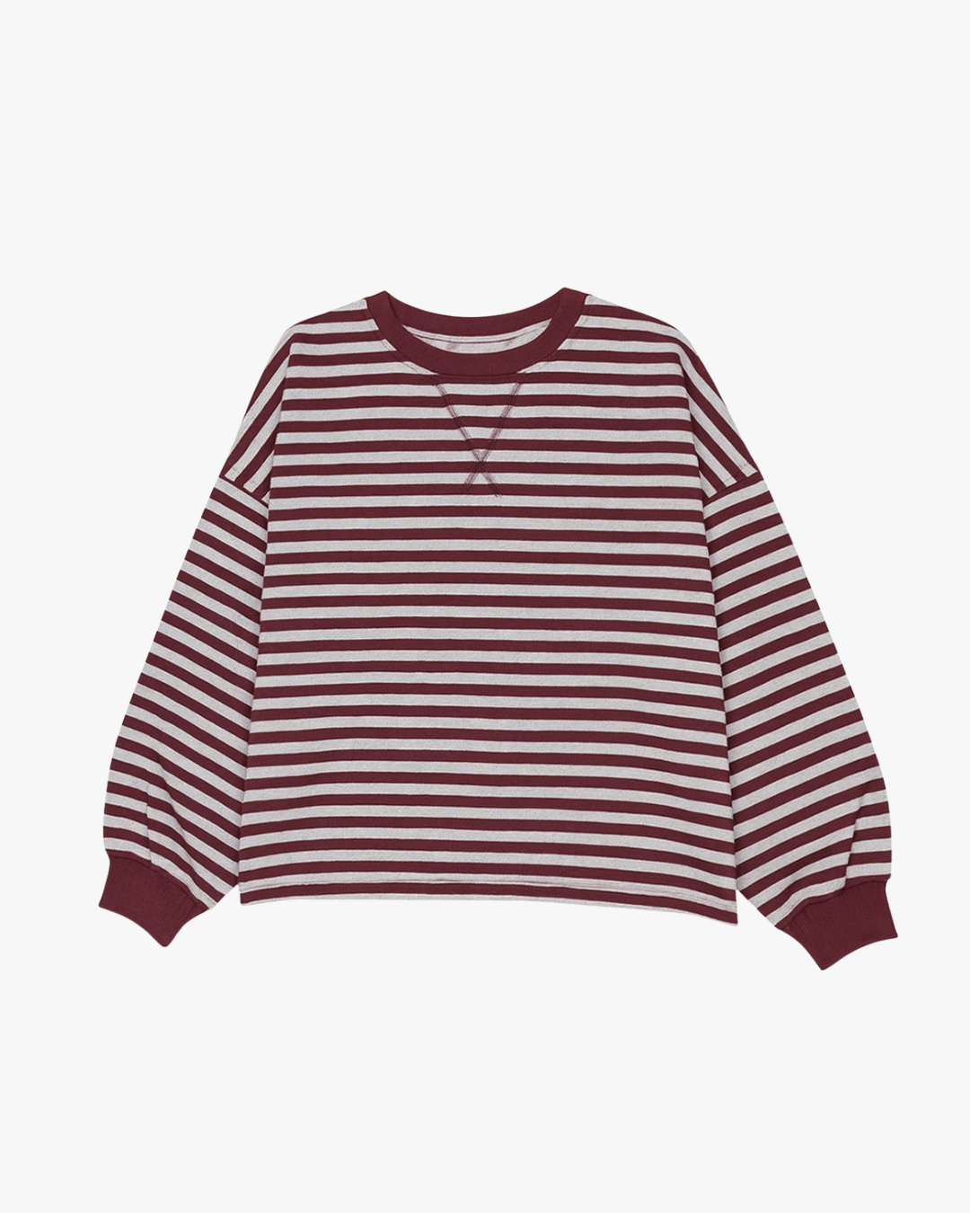 STRIPED SWEATER LONGSLEEVE - BURGUNDY/GREY