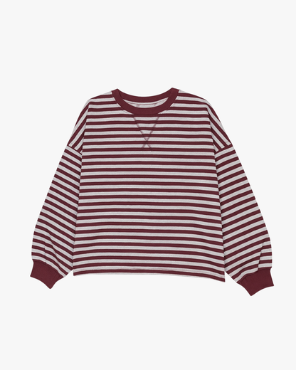 STRIPED SWEATER LONGSLEEVE - BURGUNDY/GREY