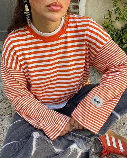 STRIPED LONGSLEEVE - ORANGE/WHITE