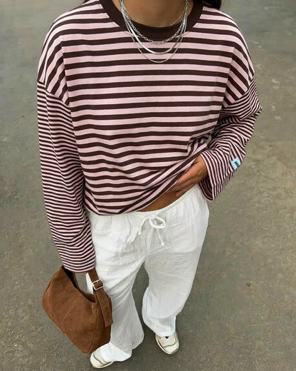 STRIPED LONGSLEEVE - PINK/BROWN