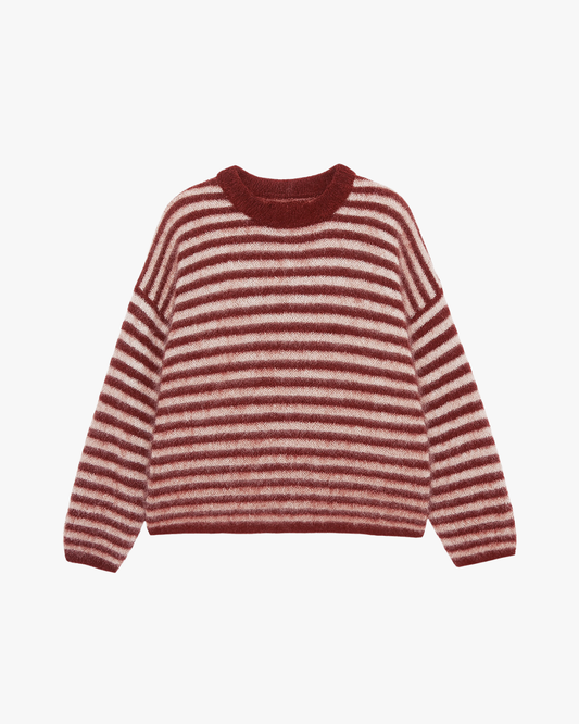 STRIPED FUZZY KNIT - BURGUNDY ECRU PINK
