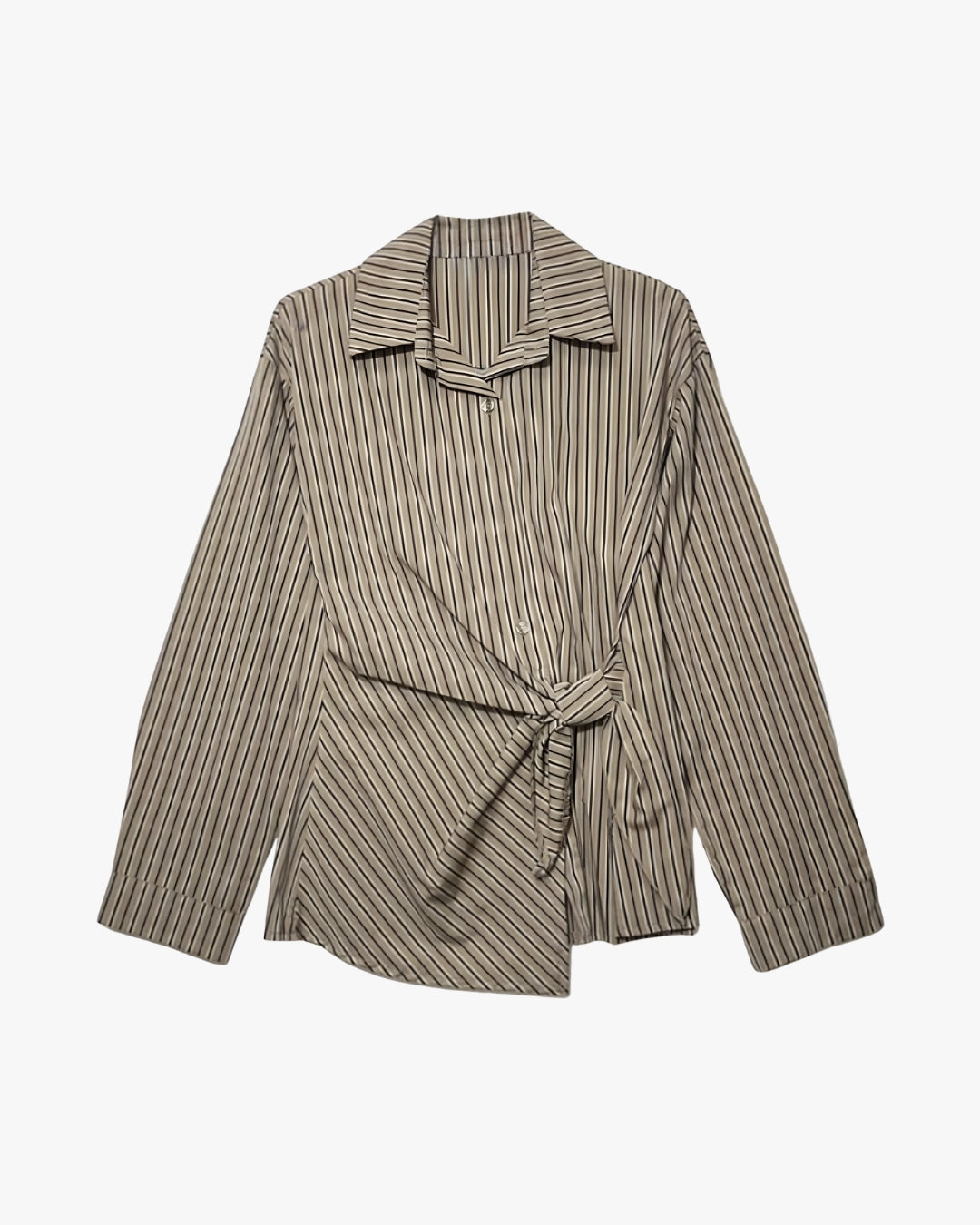 STRIPED SHIRT WITH SIDE KNOT - BEIGE