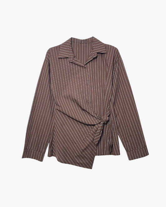 STRIPED SHIRT WITH SIDE KNOT - DARK RAMOON
