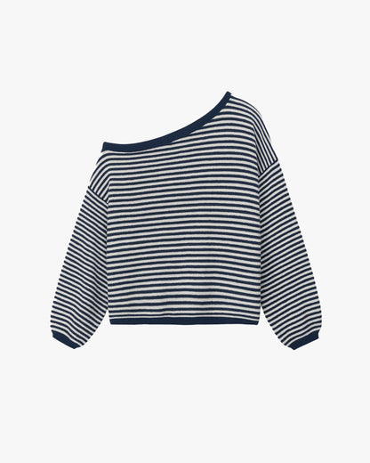 STRIPED ONE SHOULDER ASYMMETRICAL TOP - NAVY